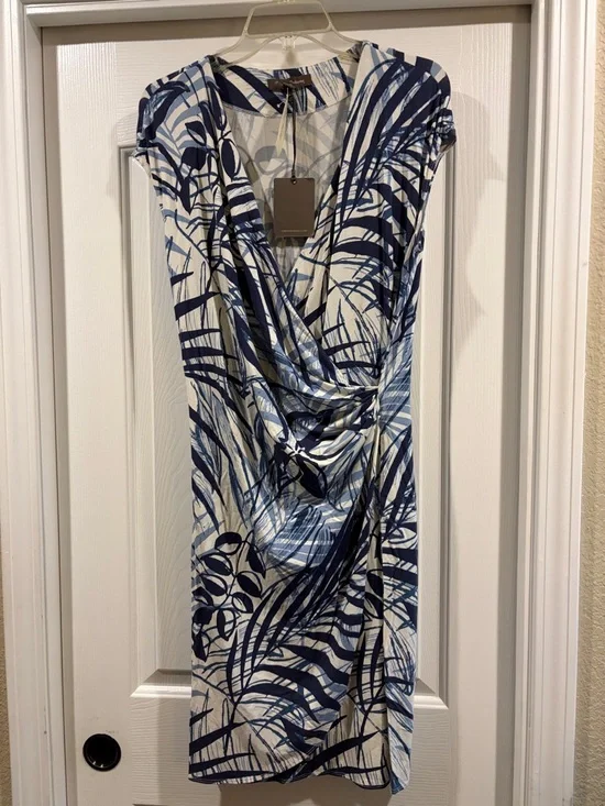 Tommy Bahama Blue and White Palm-Print Midi Dress - Picture 1 of 7